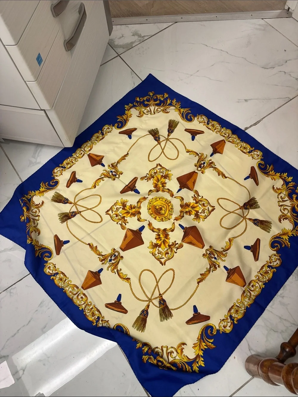 Luxury Blue & Cream Decorative Silk-Feel Scarf for Home Dining/#010 (earc 81226)